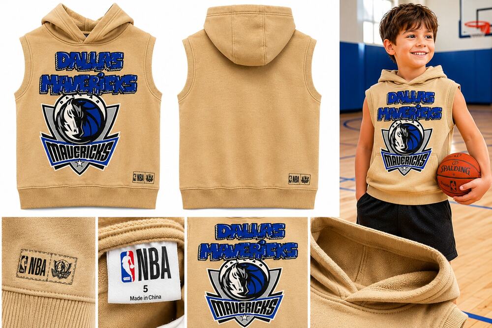 NBA Dallas Mavericks Youth Sleeveless Hoodie Vest – Size 5 – Tan